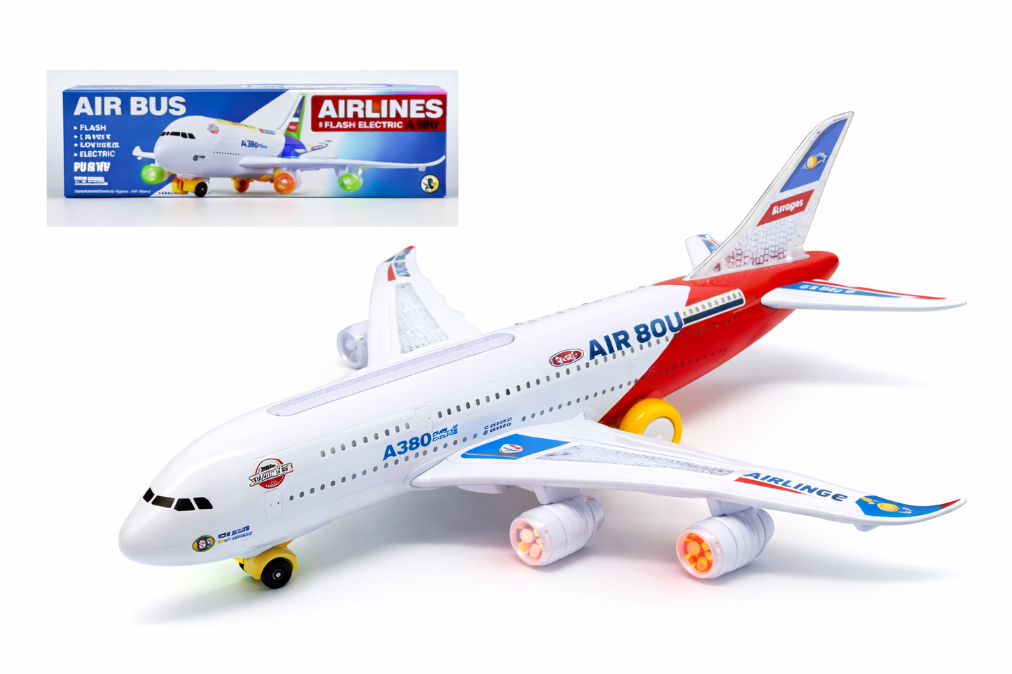 A380 Electric Toy Airplane – Bump & Go Light-Up Plane