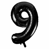 Inflated black number 9 foil balloon on a white background
