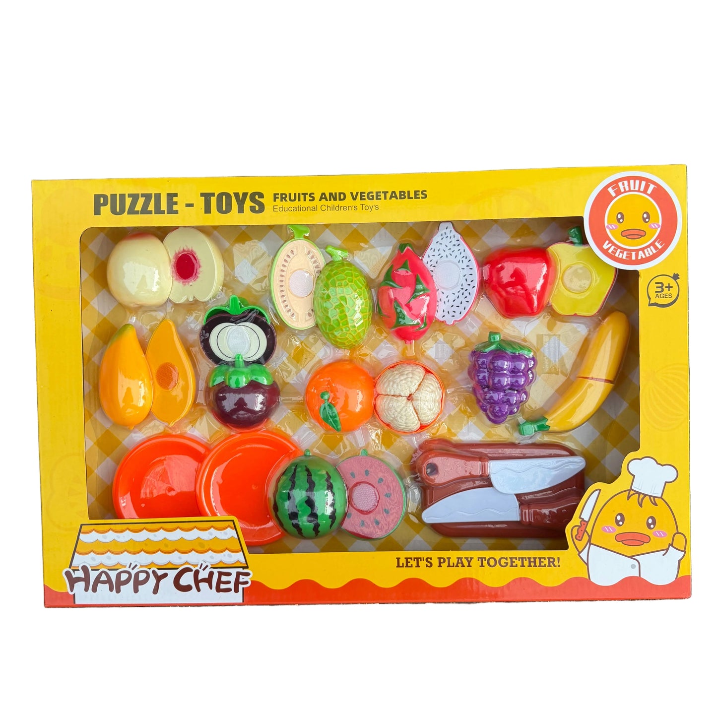 Happy Chef Kids Cooking Fruit & Vegetable Set – Pretend Play Cutting Food Toy (3+)