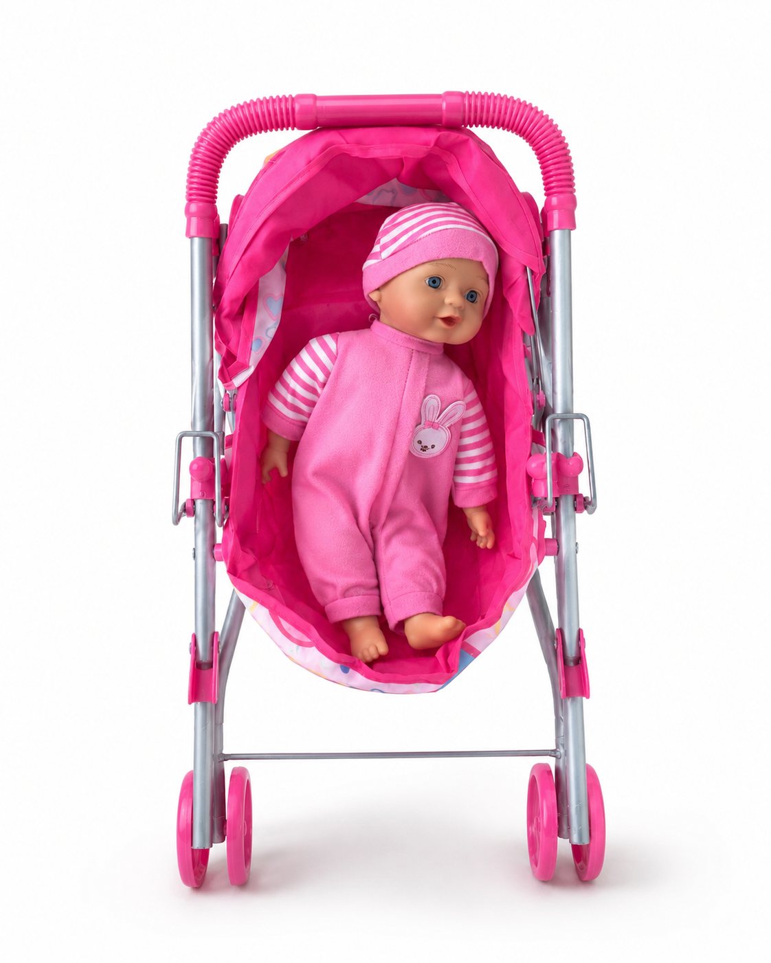 Baby Doll with Pink Stroller – Pretend Play Pram Set