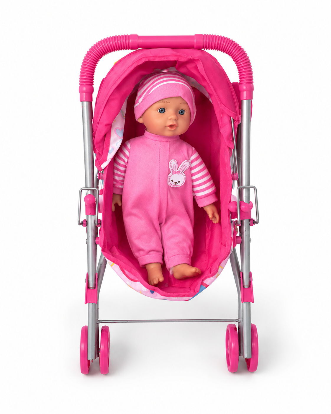 Baby Doll with Pink Stroller – Pretend Play Pram Set