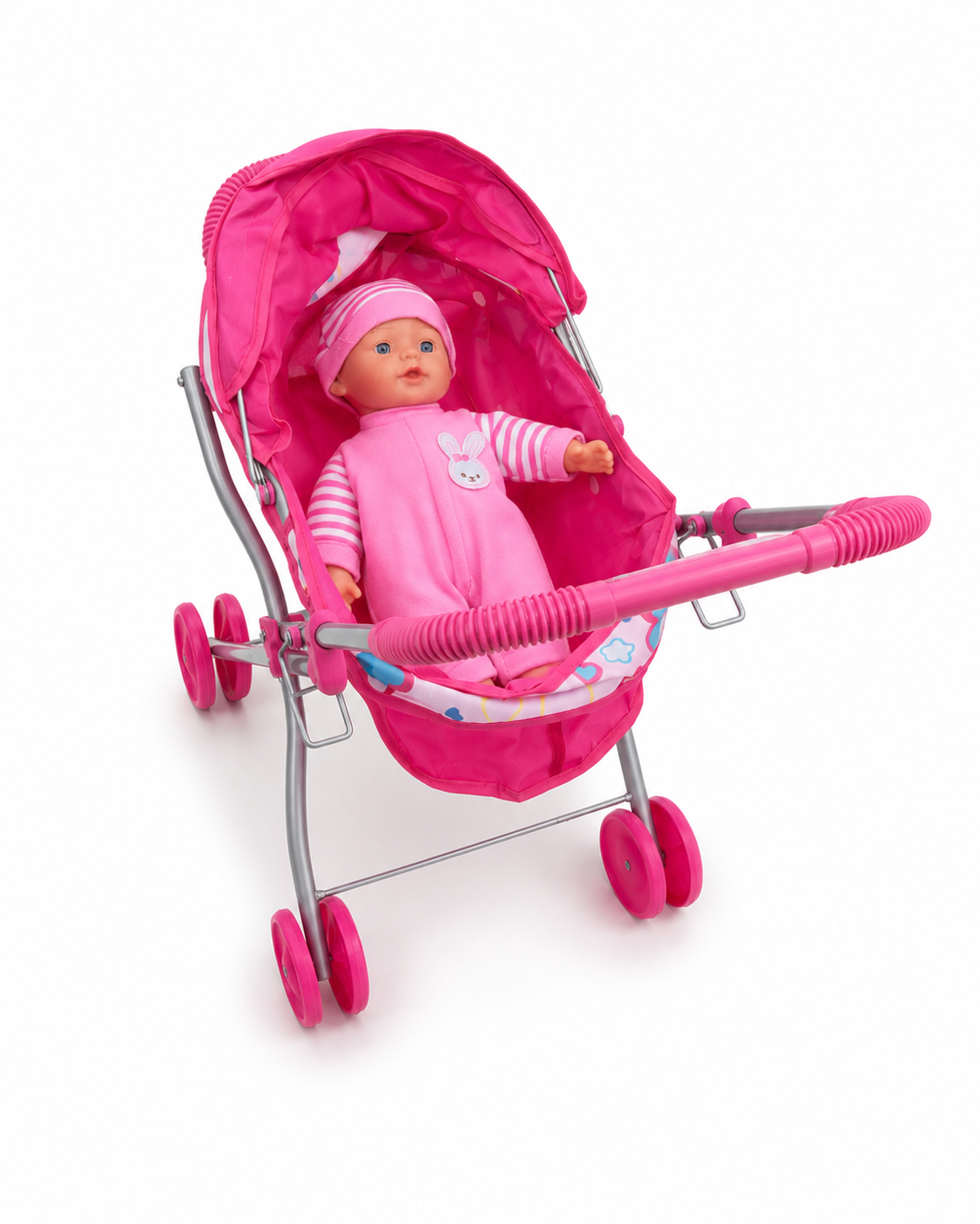 Baby Doll with Pink Stroller – Pretend Play Pram Set