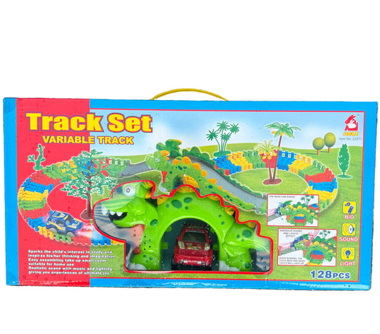 Dinosaur Track Playset with Lights & Sound – 128 Pieces