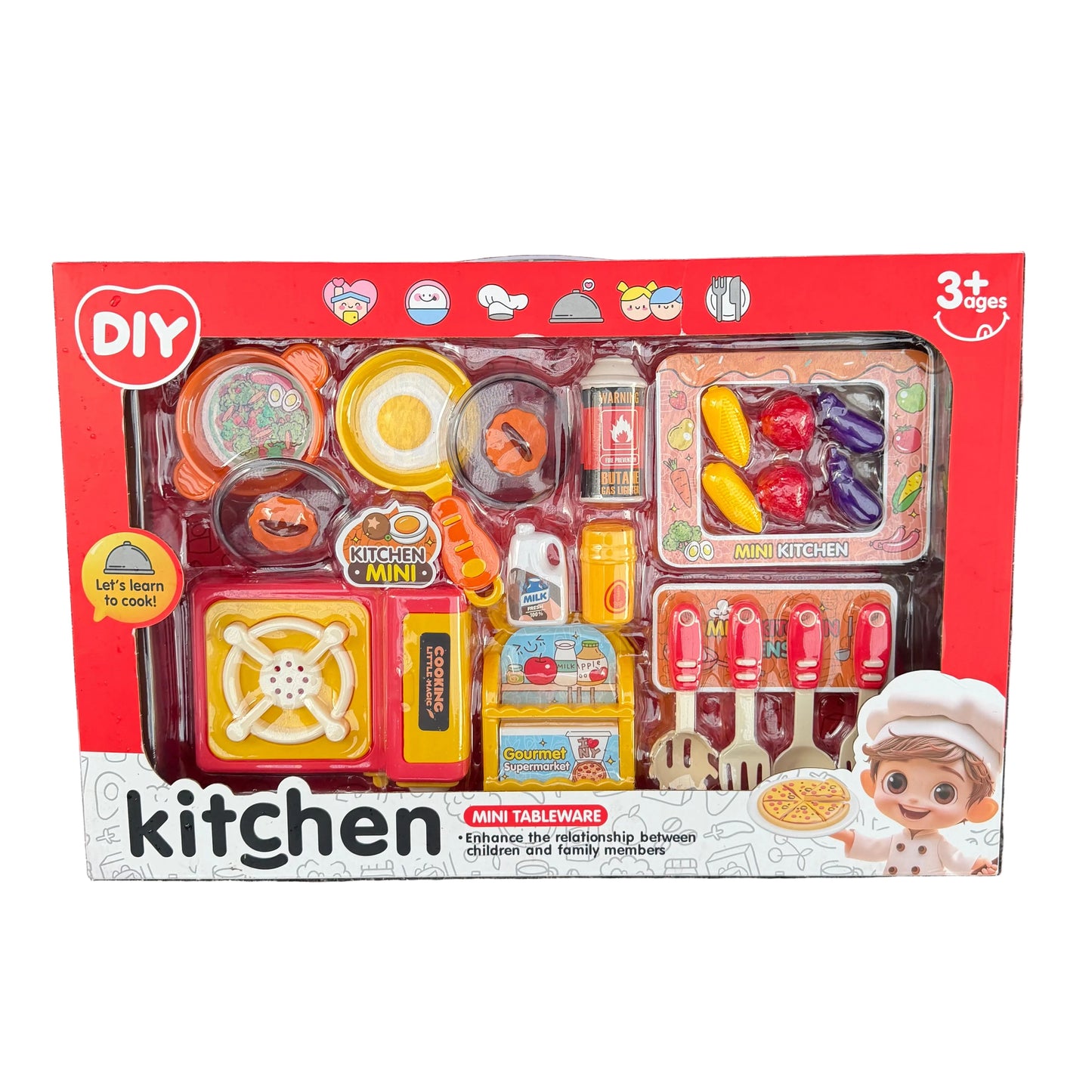 Kids Mini Kitchen Play Set with Accessories – Pretend Cooking Toy Set (Ages 3+)