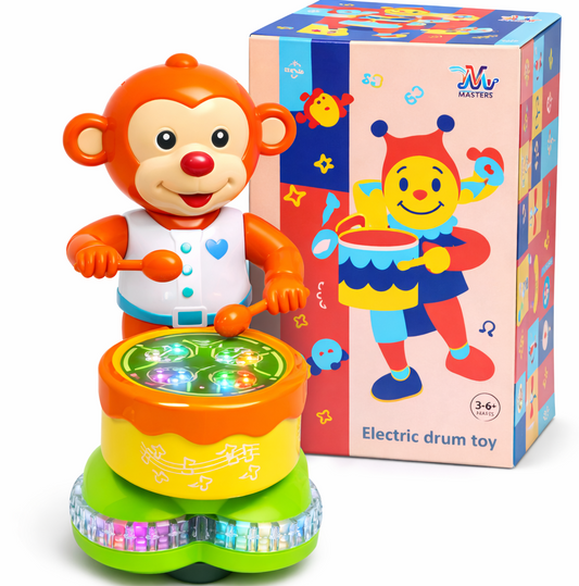 Electric Dancing Monkey Drum Toy - Lights & Music