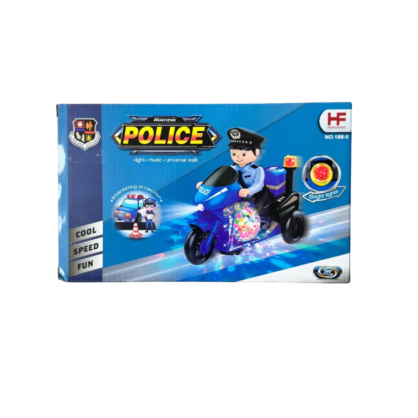 Kids Police Motorcycle Toy with Lights & Music – Bump N Go Police Bike (3+ Years)