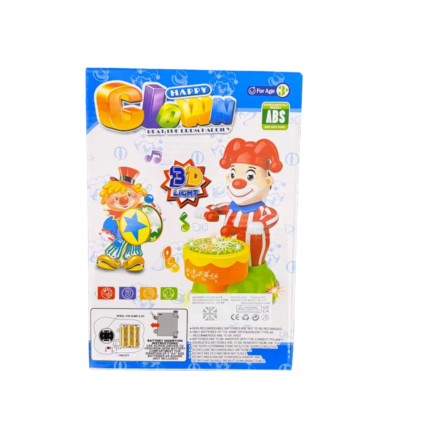 Clown 3D Light Battery Operated Walking Toy with Music Drumming (3+ Years)