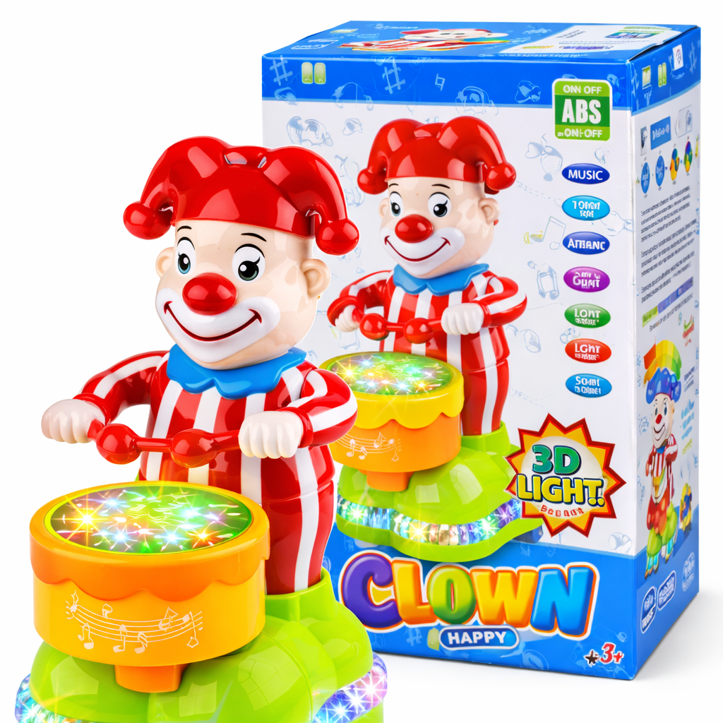 Clown 3D Light Battery Operated Walking Toy with Music Drumming (3+ Years)