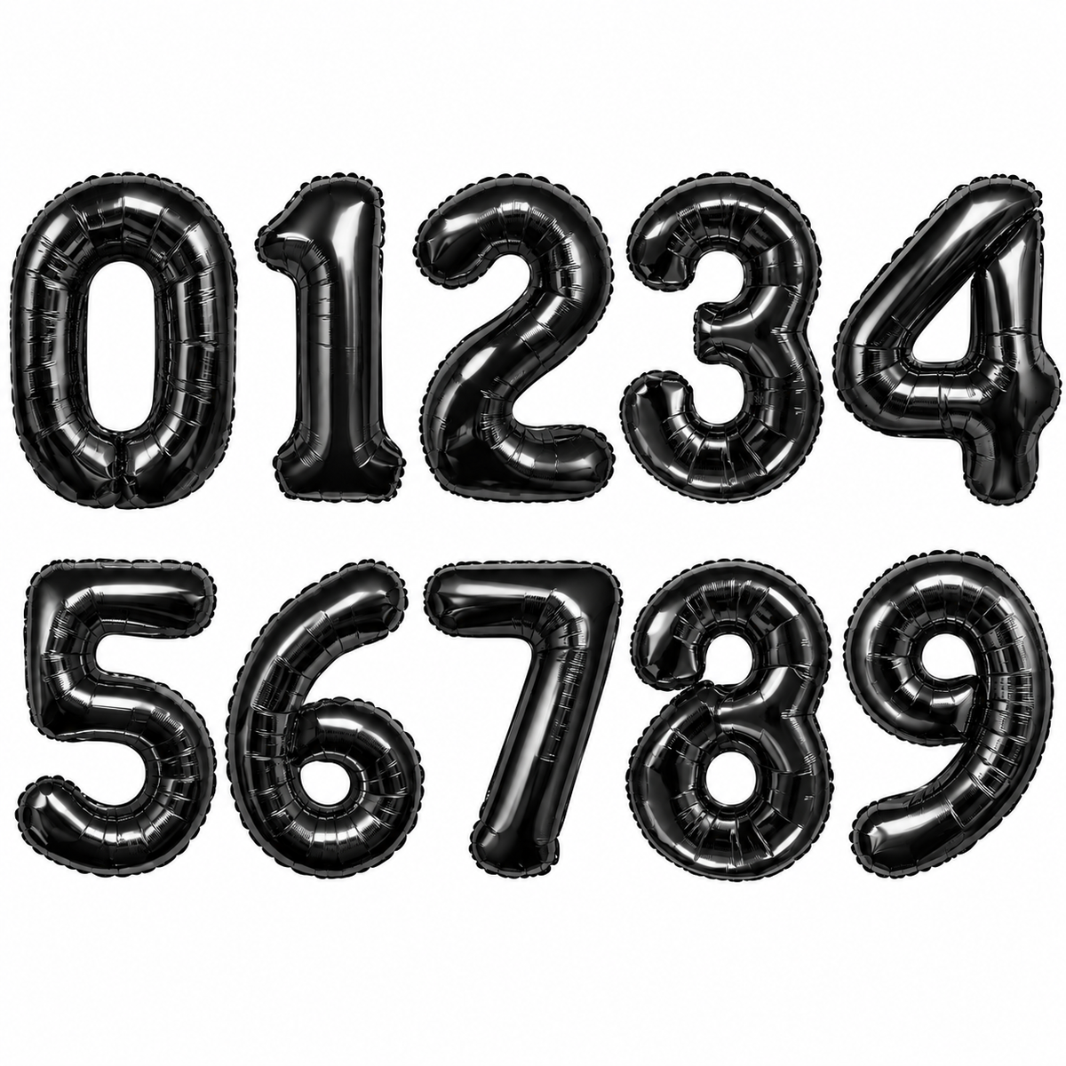 Large 34-Inch Black Foil Helium Number Balloon 0–9 – Uninflated