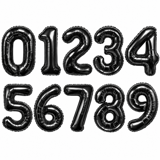 Large 34-Inch Black Foil Helium Number Balloon 0–9 – Uninflated