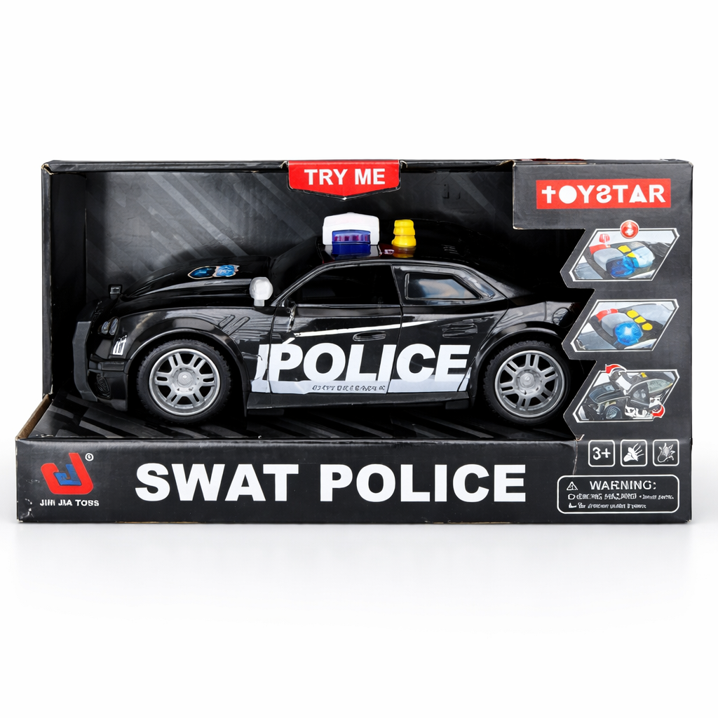 SWAT Police Car Push & Pull Friction Car – Lights & Sound Action Vehicle