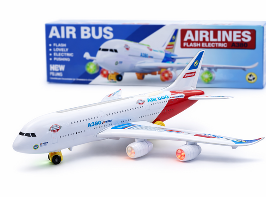 Electric Toy Airplane A380 with Flashing Lights - Bump & Go
