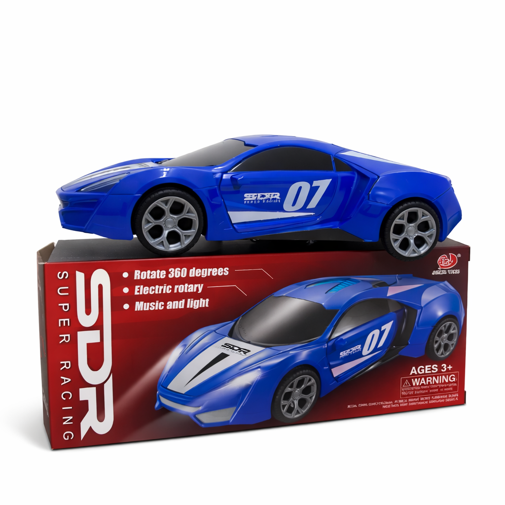 Electric Super Racing Car Toy with Lights, Music & 360 Rotation – Blue (Ages 3+)