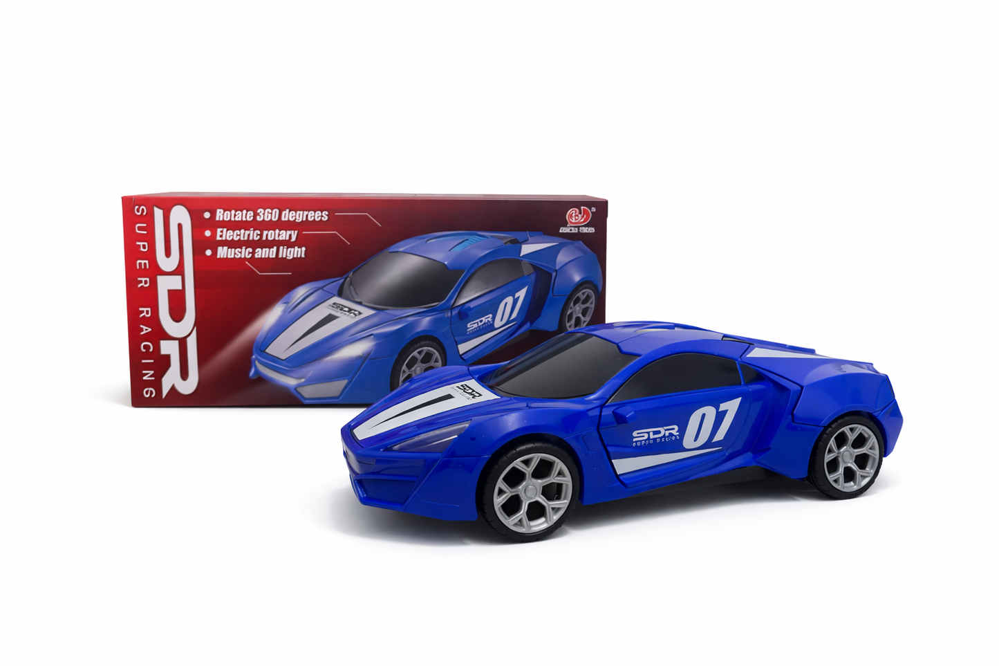 Electric Super Racing Car Toy with Lights, Music & 360 Rotation – Blue (Ages 3+)