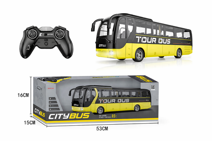 Yellow Remote Control Coach Bus Toy with Lights – USB Rechargeable