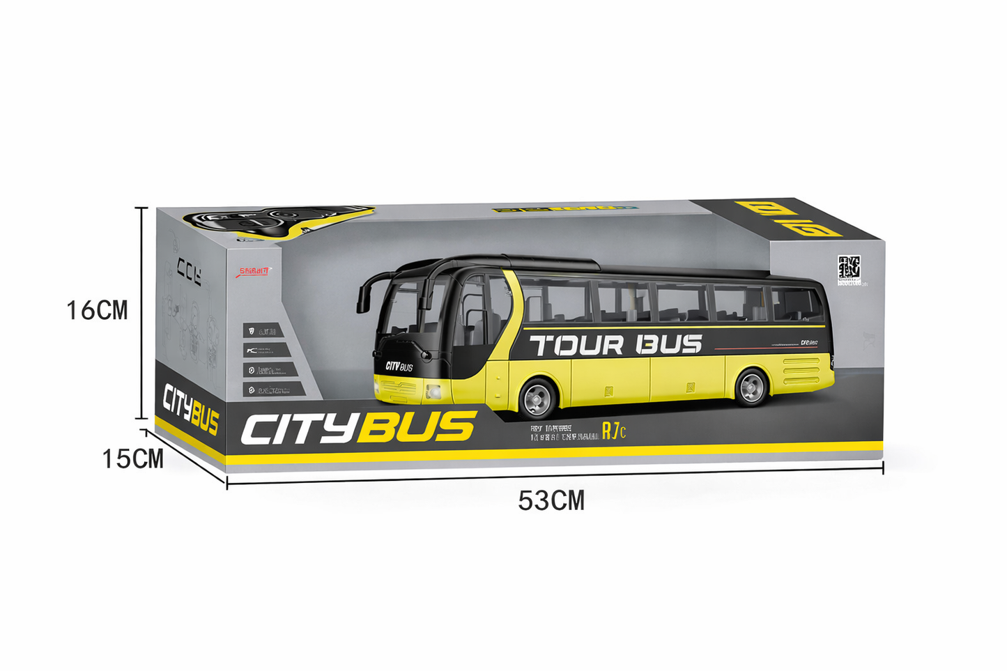 RC City Tour Bus – Large Remote Control Bus with Lights & USB Charging Yellow