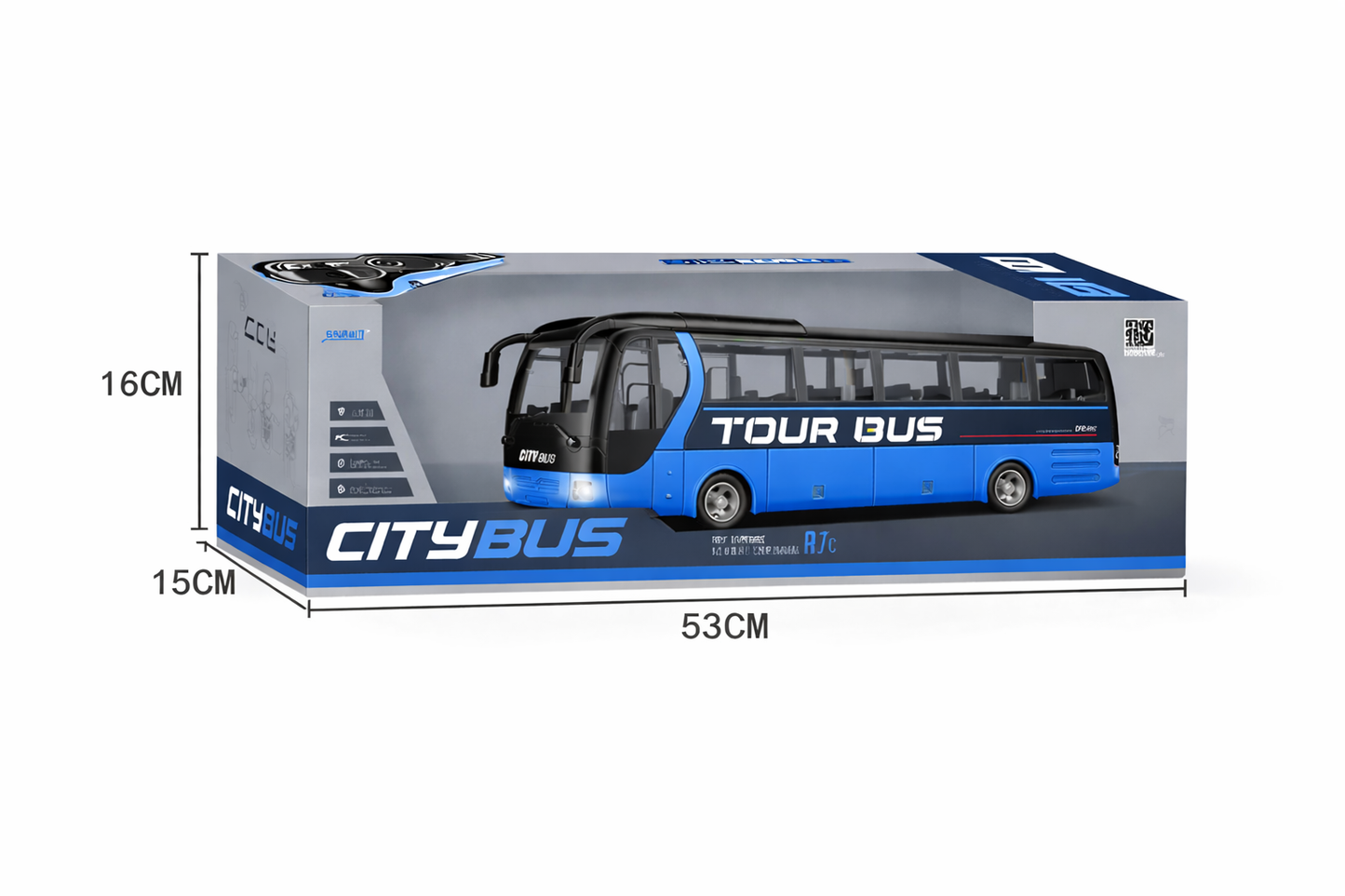 RC City Tour Bus – Large Remote Control Bus with Lights & USB Charging Blue