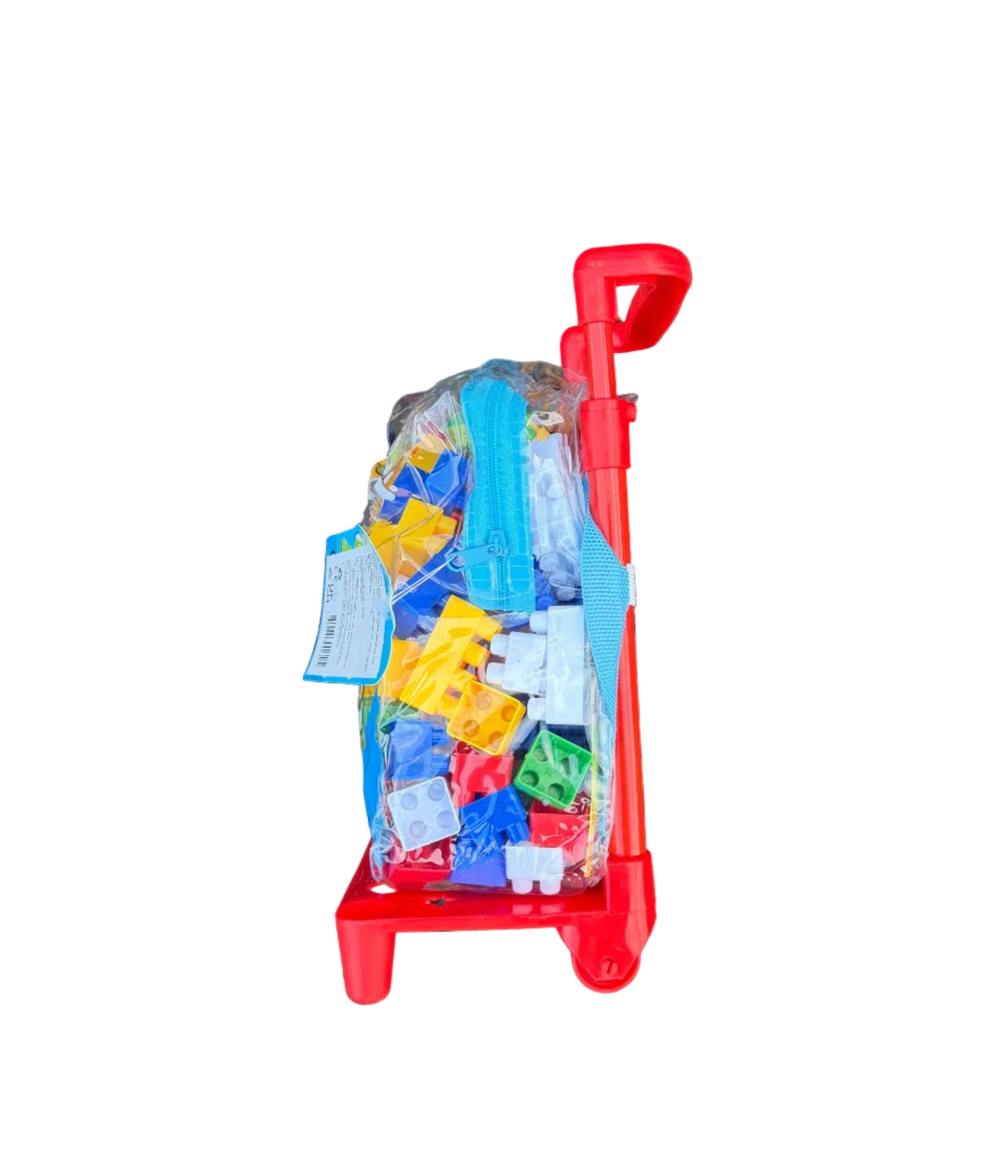 Backpack-style carry case with toy blocks