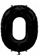 Inflated black number 0 foil balloon on a white background