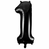 Inflated black number 1 foil balloon on a white background