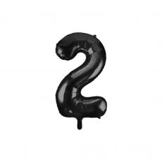 Inflated black number 2 foil balloon on a white background