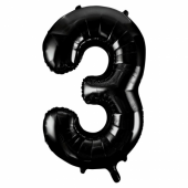Inflated black number 3 foil balloon on a white background