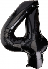 Inflated black number 4 foil balloon on a white background