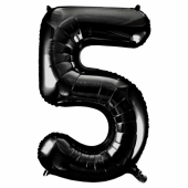 Inflated black number 5 foil balloon on a white background
