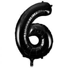 Inflated black number 6 foil balloon on a white background