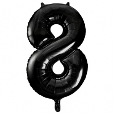 Inflated black number 8 foil balloon on a white background