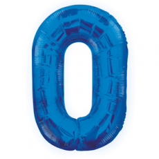 Blue number 0 foil balloon on a white background