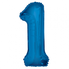 Blue number 1 foil balloon on a white background