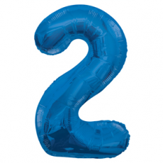 Blue number 2 foil balloon on a white background