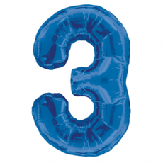 Blue number 3 foil balloon on a white background