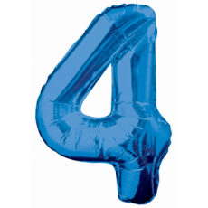 Blue number 4 foil balloon on a white background