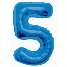 Blue number 5 foil balloon on a white background