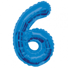 Blue number 6 foil balloon on a white background