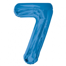Blue number 7 foil balloon on a white background