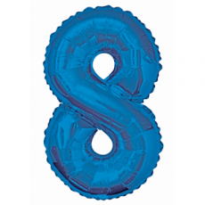 Blue number 8 foil balloon on a white background