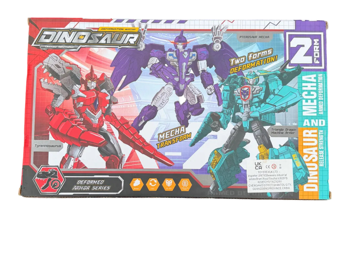 Two piece dinosaur robot action figure set in box