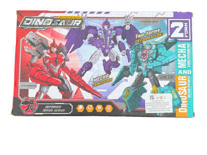 Two piece dinosaur robot action figure set in box