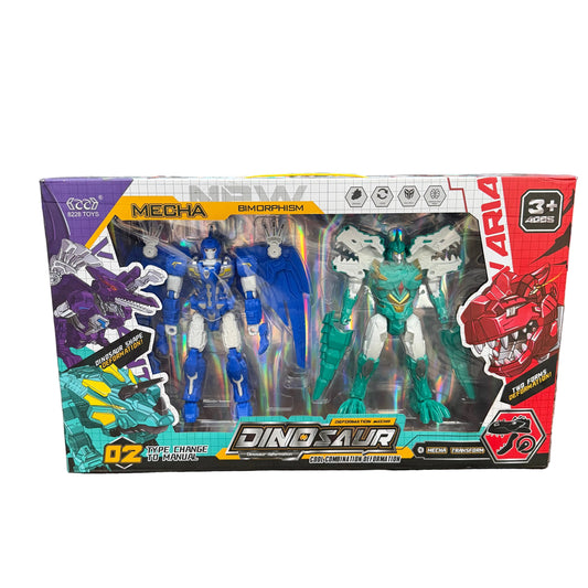 Dinosaur transformer toy set with robot and dino figures