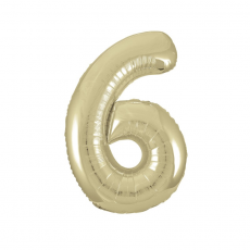 Inflated gold number 6 foil balloon on a white background