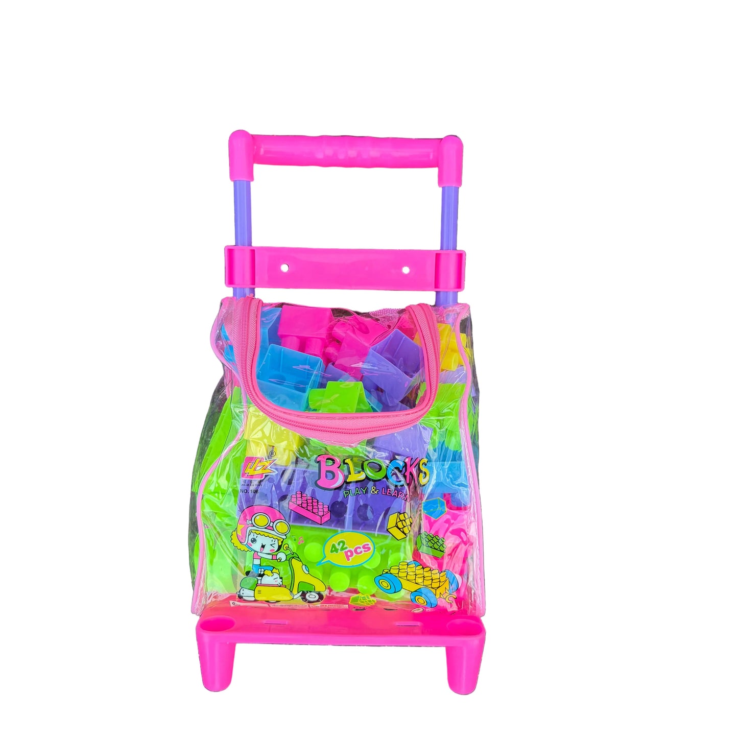 Kids building blocks trolley set with colourful blocks