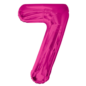 Inflated pink number 7 foil balloon on a white background
