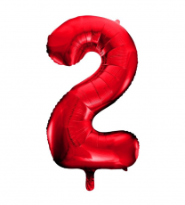 Inflated red number 2 foil balloon on a white background
