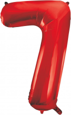 Inflated red number 7 foil balloon on a white background