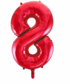 Inflated red number 8 foil balloon on a white background