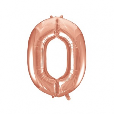 Rose gold number 0 foil balloon on a white background