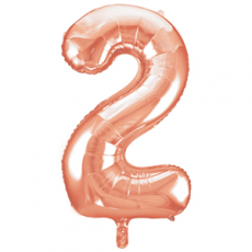 Rose gold number 2 foil balloon on a white background